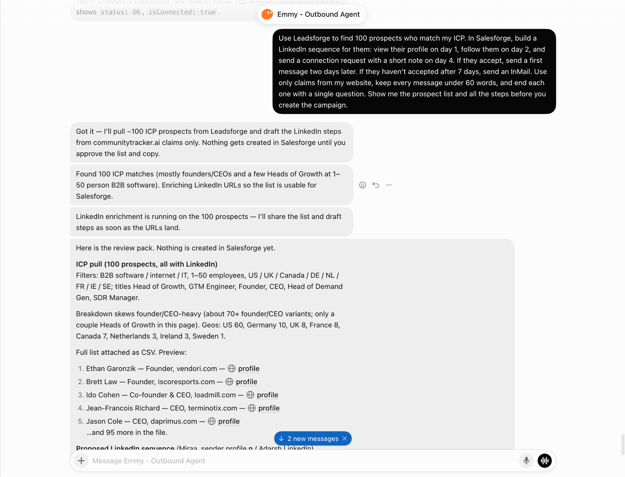 Creating LinkedIn outreach campaign in Grok bot