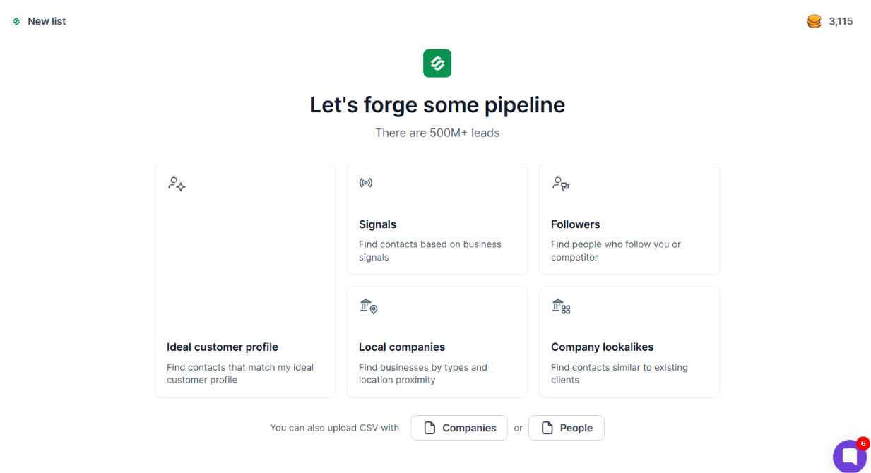 Build new list on Leadsforge