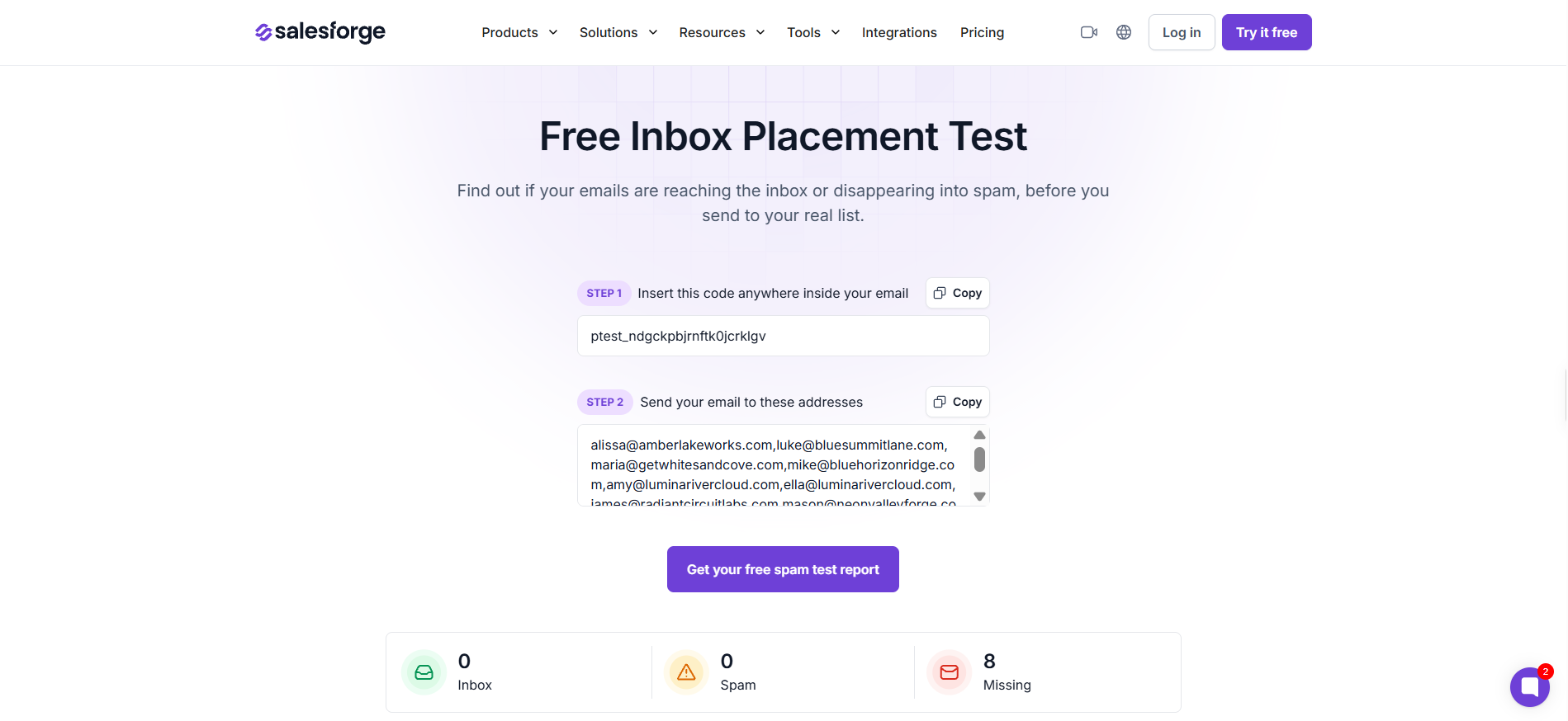 Salesforge Inbox Placement Test