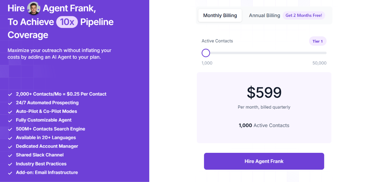 Agent Frank pricing