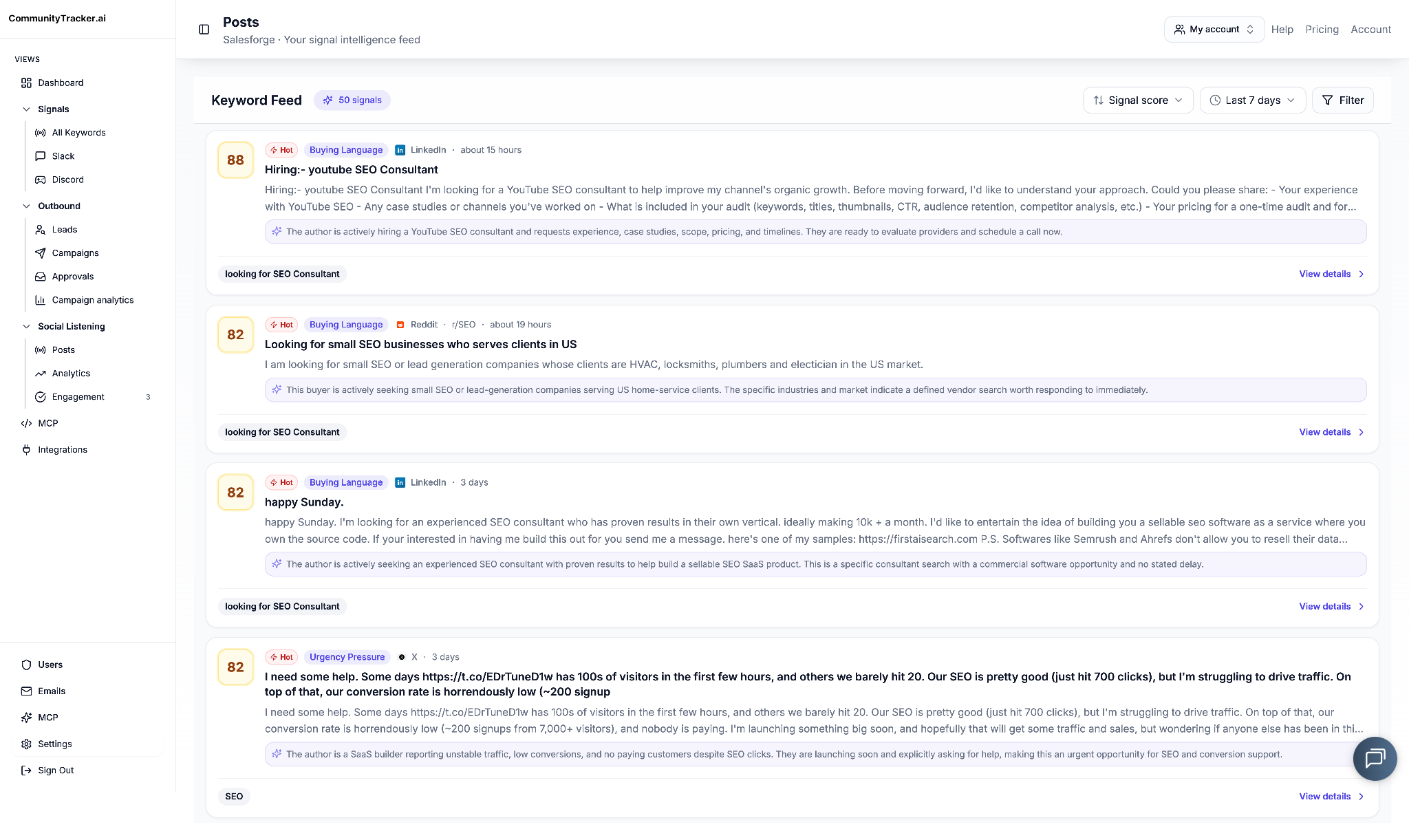 CommunityTracker buying signals dashboard