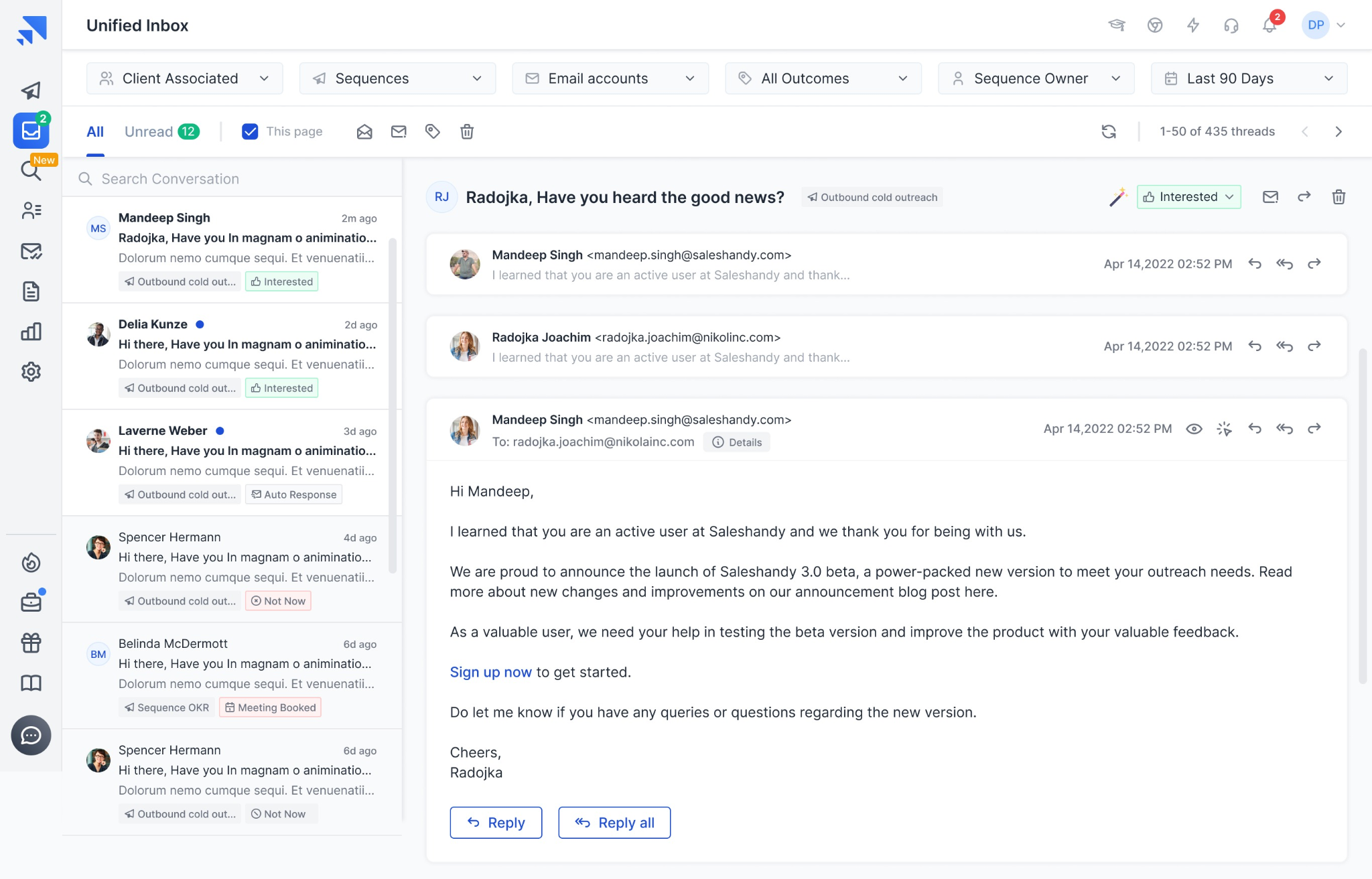 Unified inbox dashboard