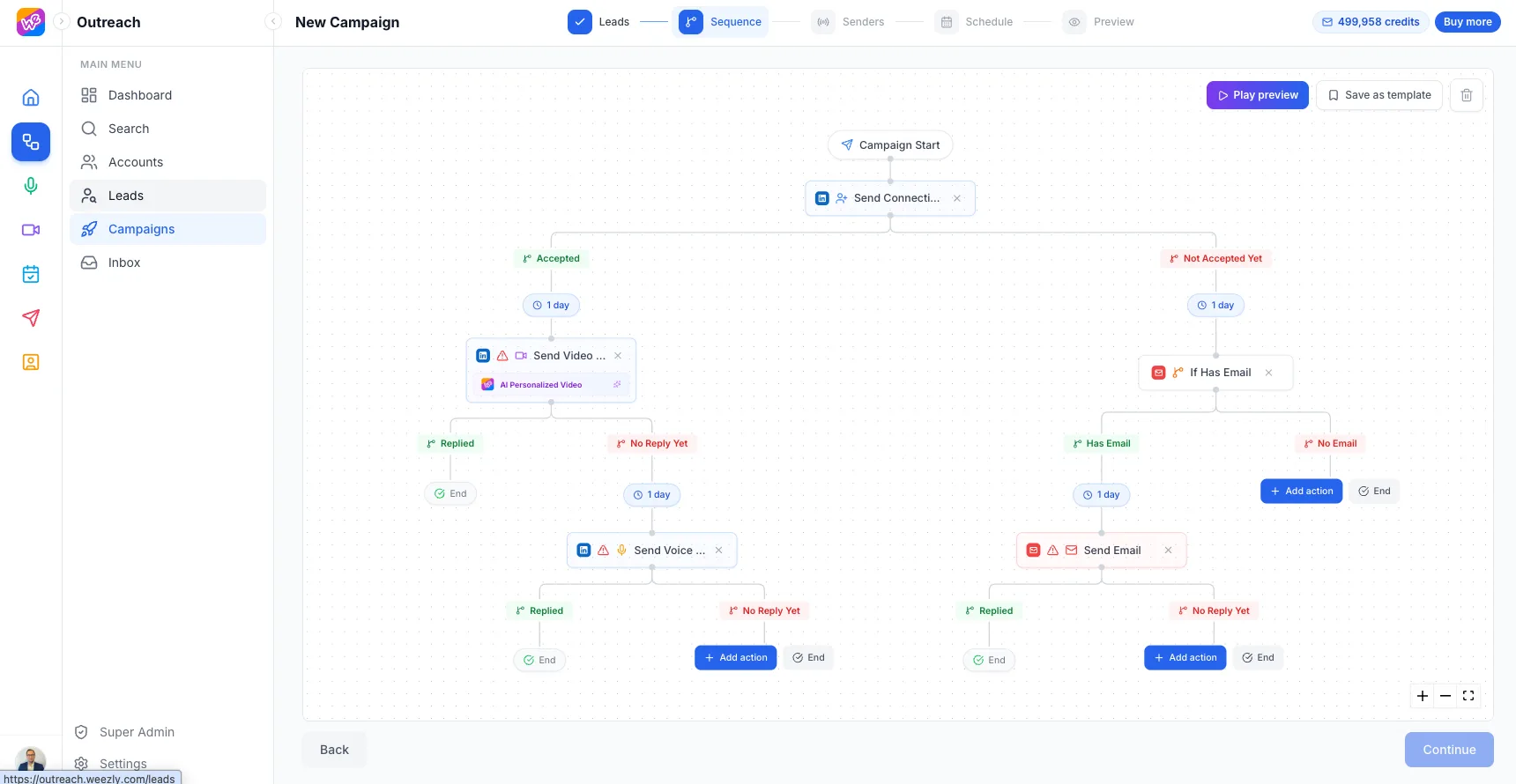 branching sequence in Weezly Outreach