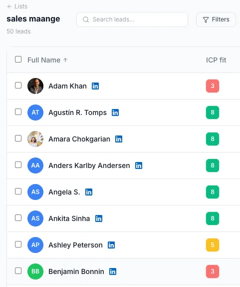 ICP fit scores in a Weezly lead list