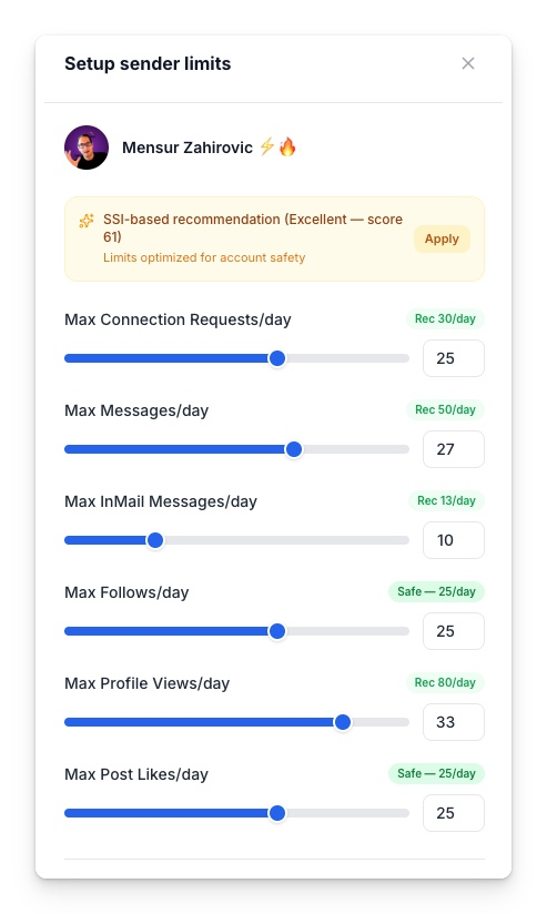 SSI-based sender limits in Weezly