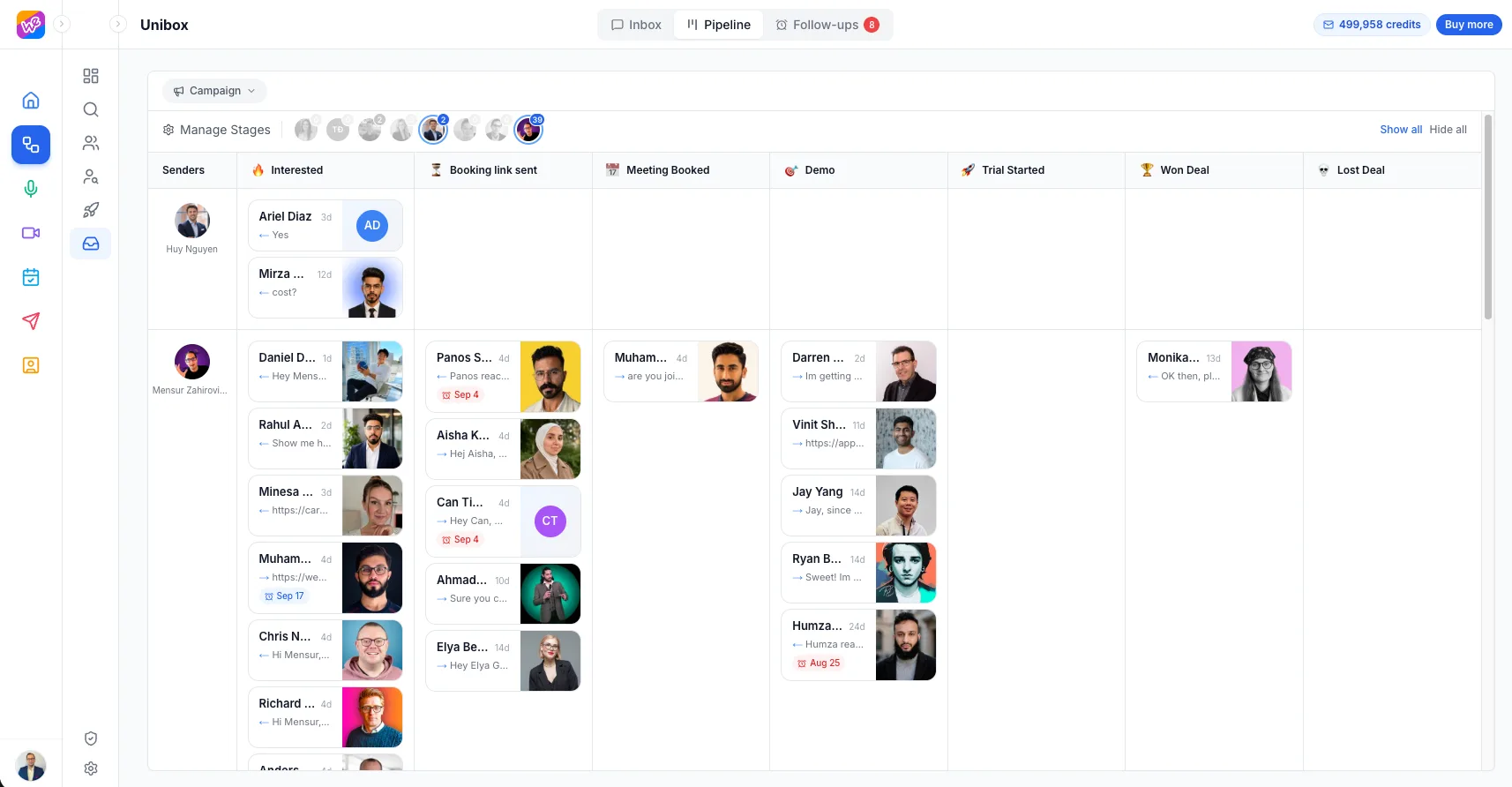 This image shows the pipeline board in Weezly