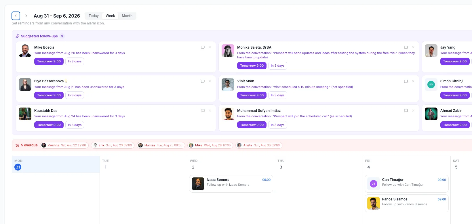 This image shows suggested follow-ups in Weezly