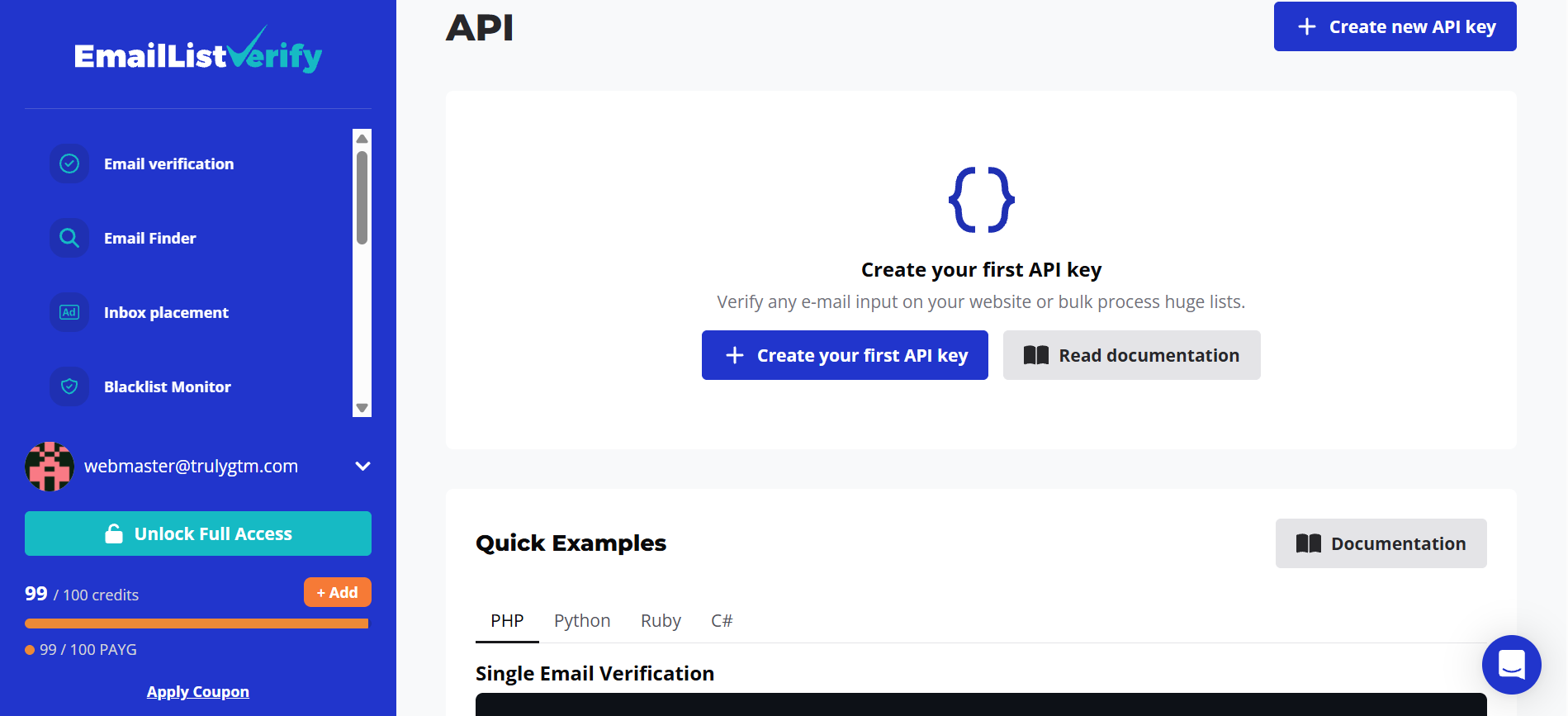EmailListVerify API and Developer Access