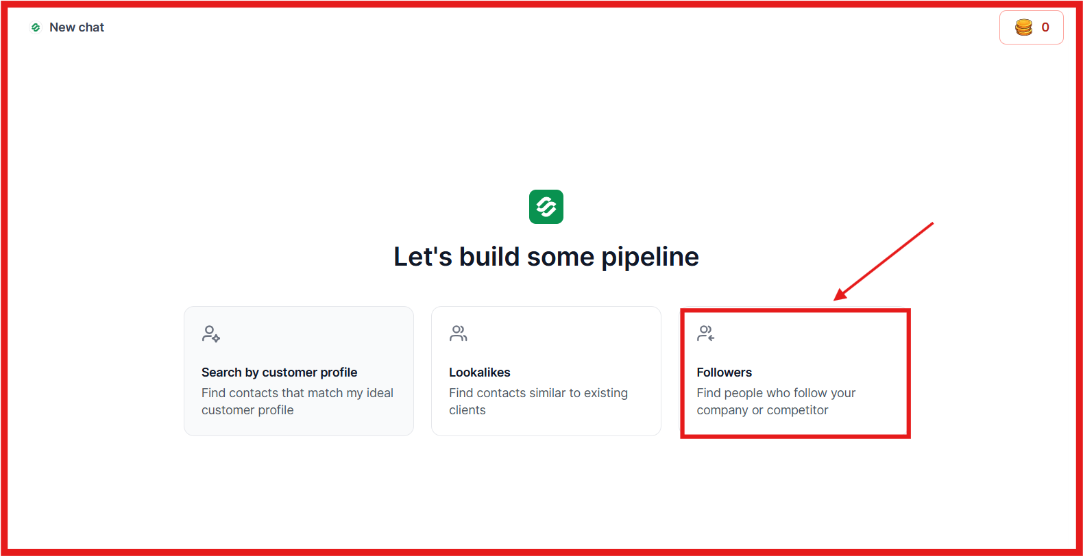 Followers option for finding people who follow a company page in Leadsforge
