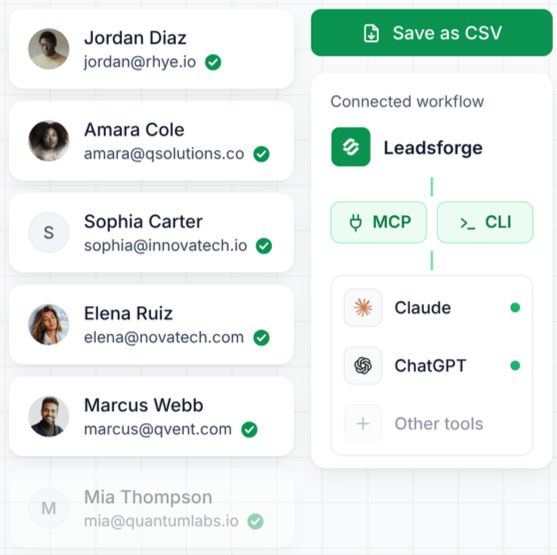 enriched contacts ready to export or send onward from Leadsforge