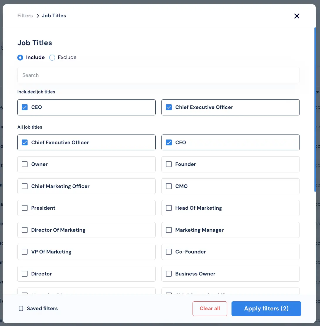 Apply filter for CEO / Chief Executive Officer