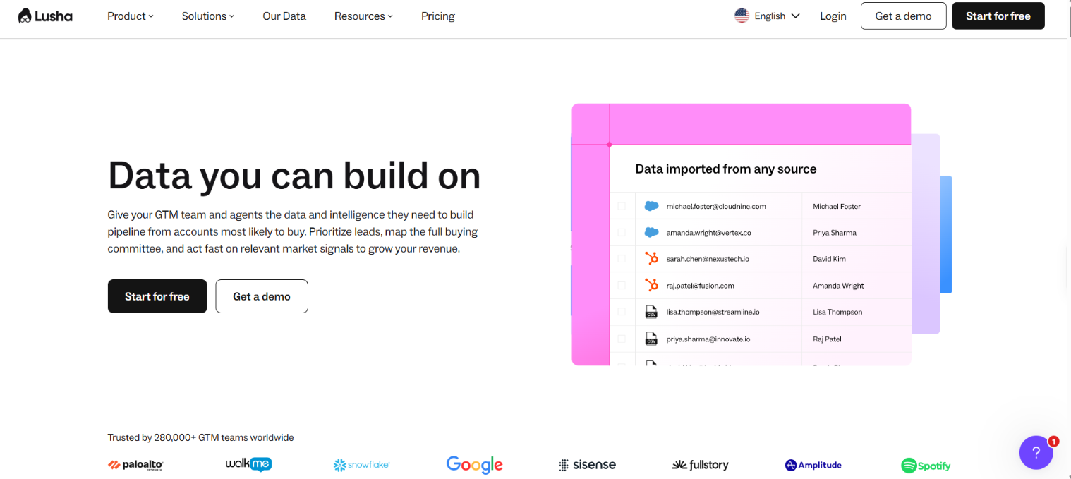 Lusha homepage