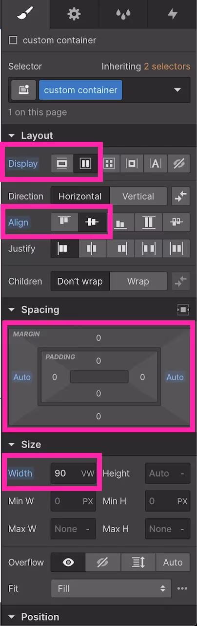 webflow コンテナ