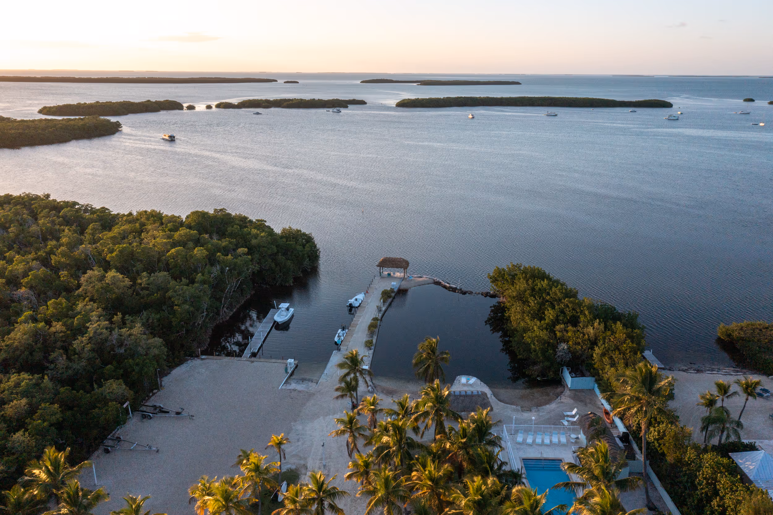 Aerial view of Kon Tiki Resort on the Florida Bay in Islamorada.