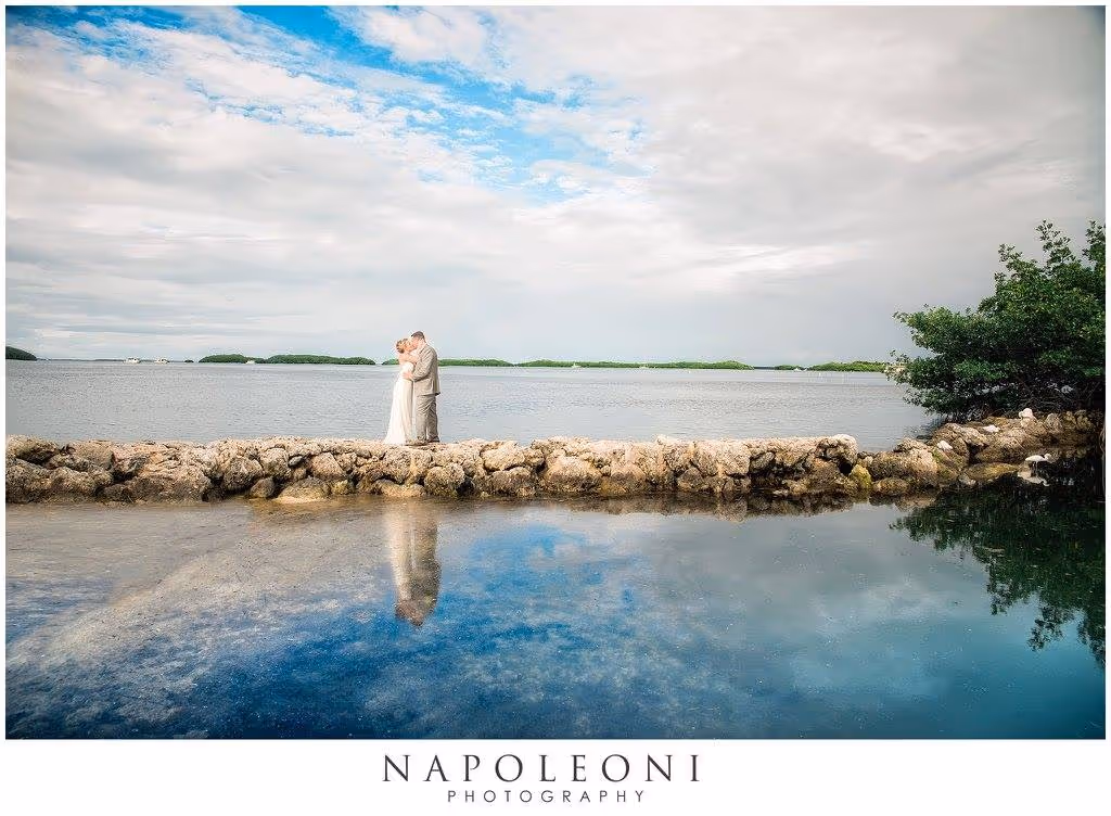 Wedding couple at Kon Tiki Resort beach.