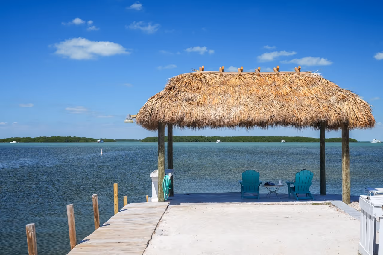 Kon Tiki Resort tiki hut overlooking the Florida Bay.