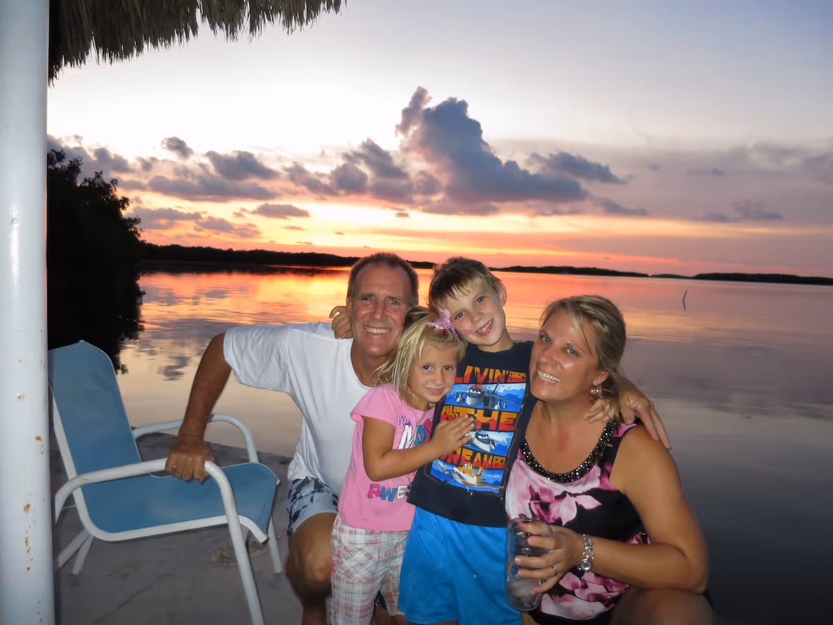 Family gathering on the water at Kon Tiki Resort in Islamorada.