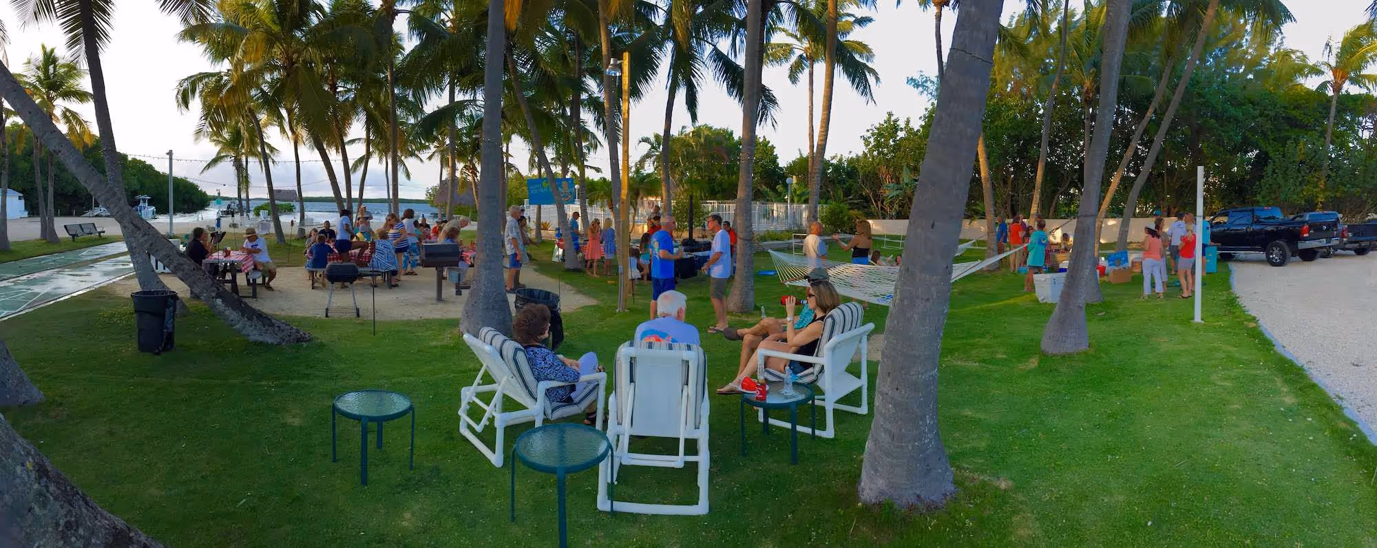 Family gathering on the lawn at Kon Tiki Resort in Islamorada.