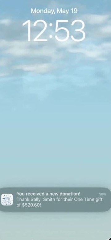 Push notification: You received a new donation