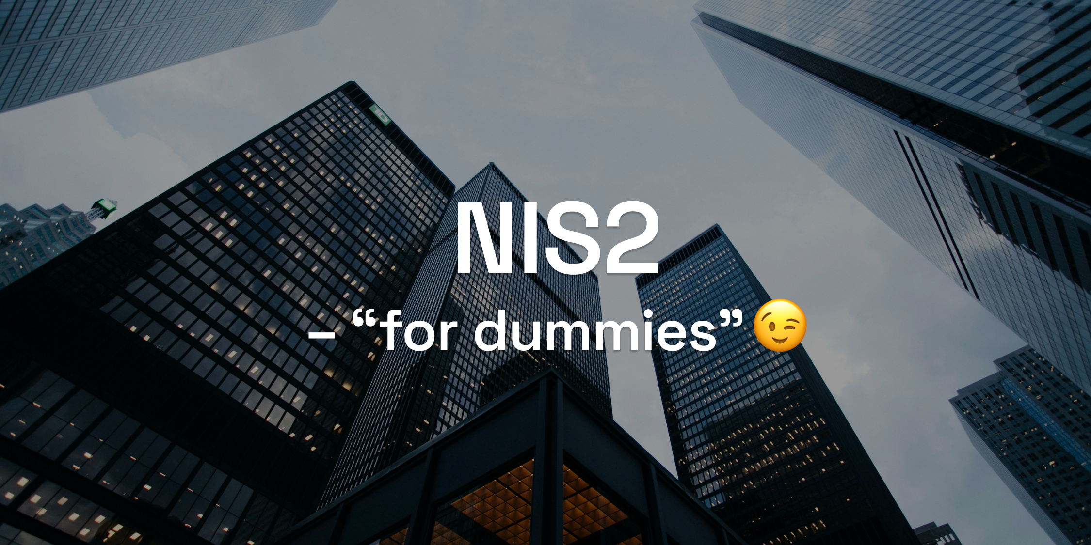 The text "NIS2 - 'for dummies'" in front of a number of modern properties