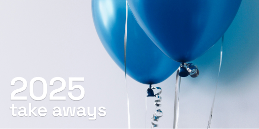 Blå ballonger och texten "2025 take aways"