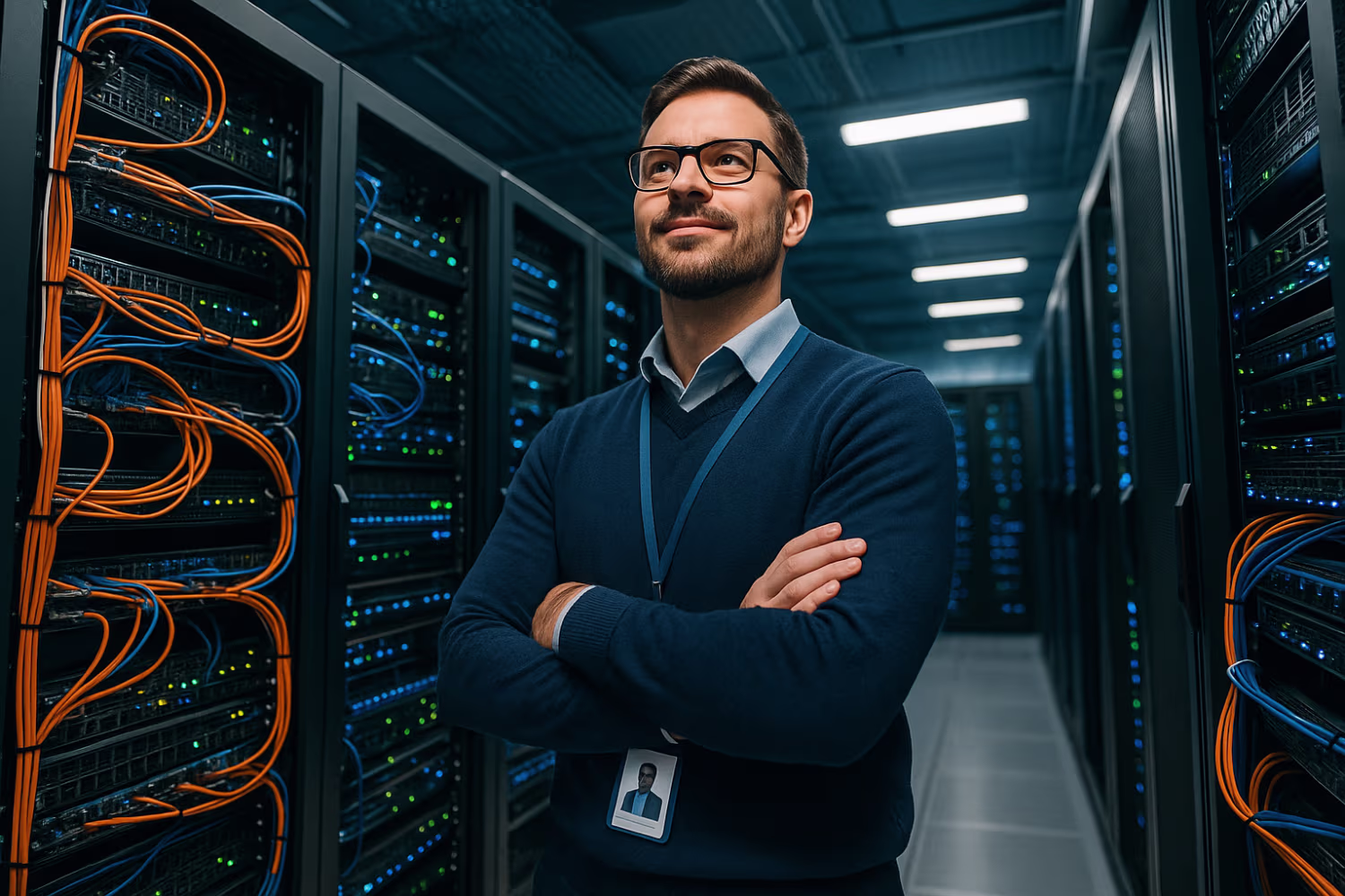 IT professional managing insurance server room