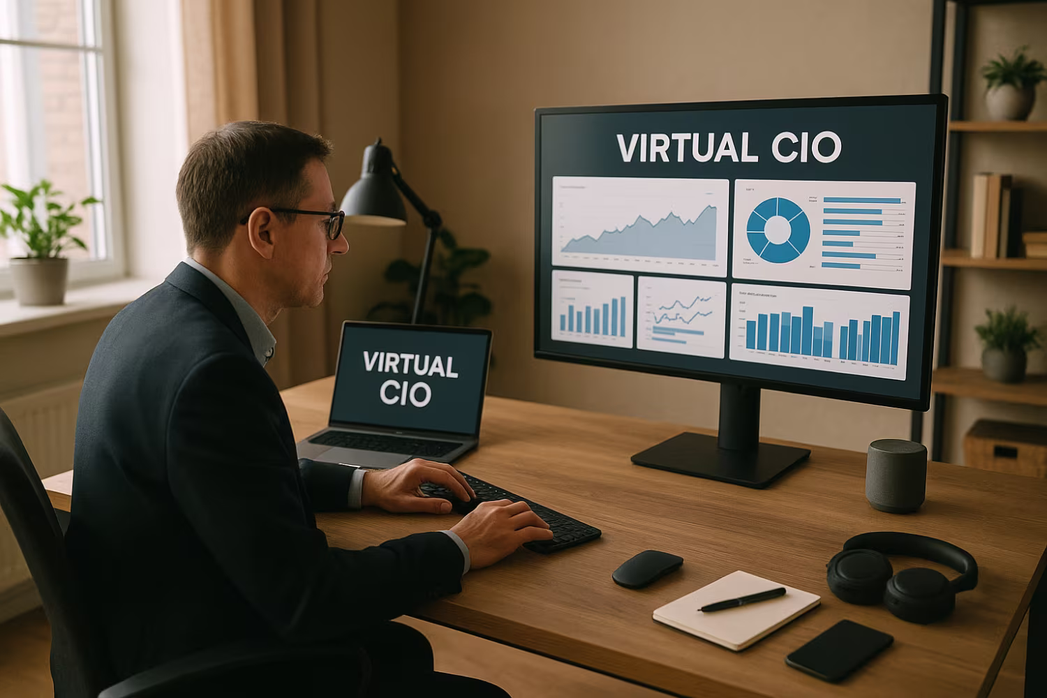 Virtual CIO working in modern office