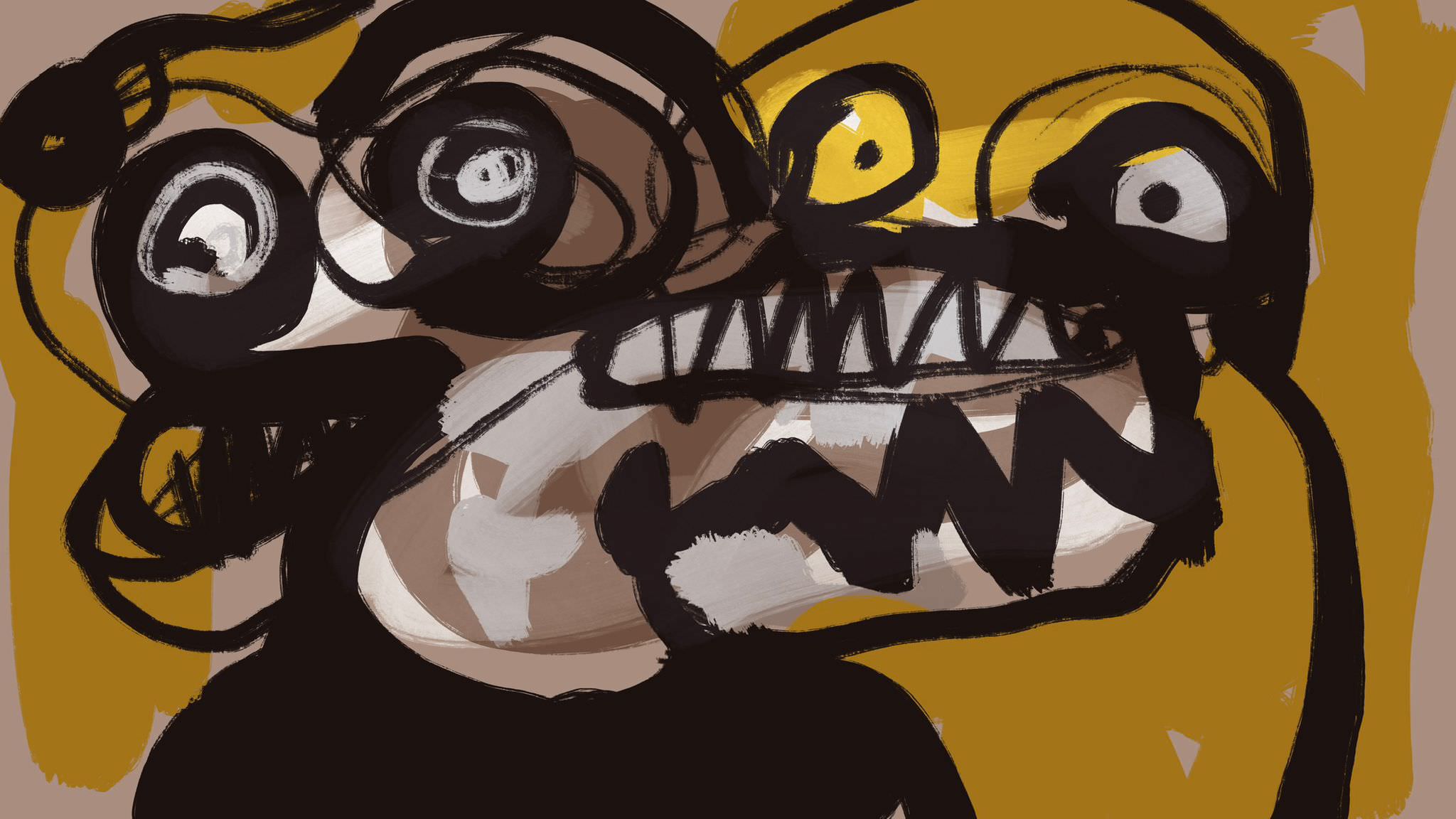 Monstrous bicephale head painting