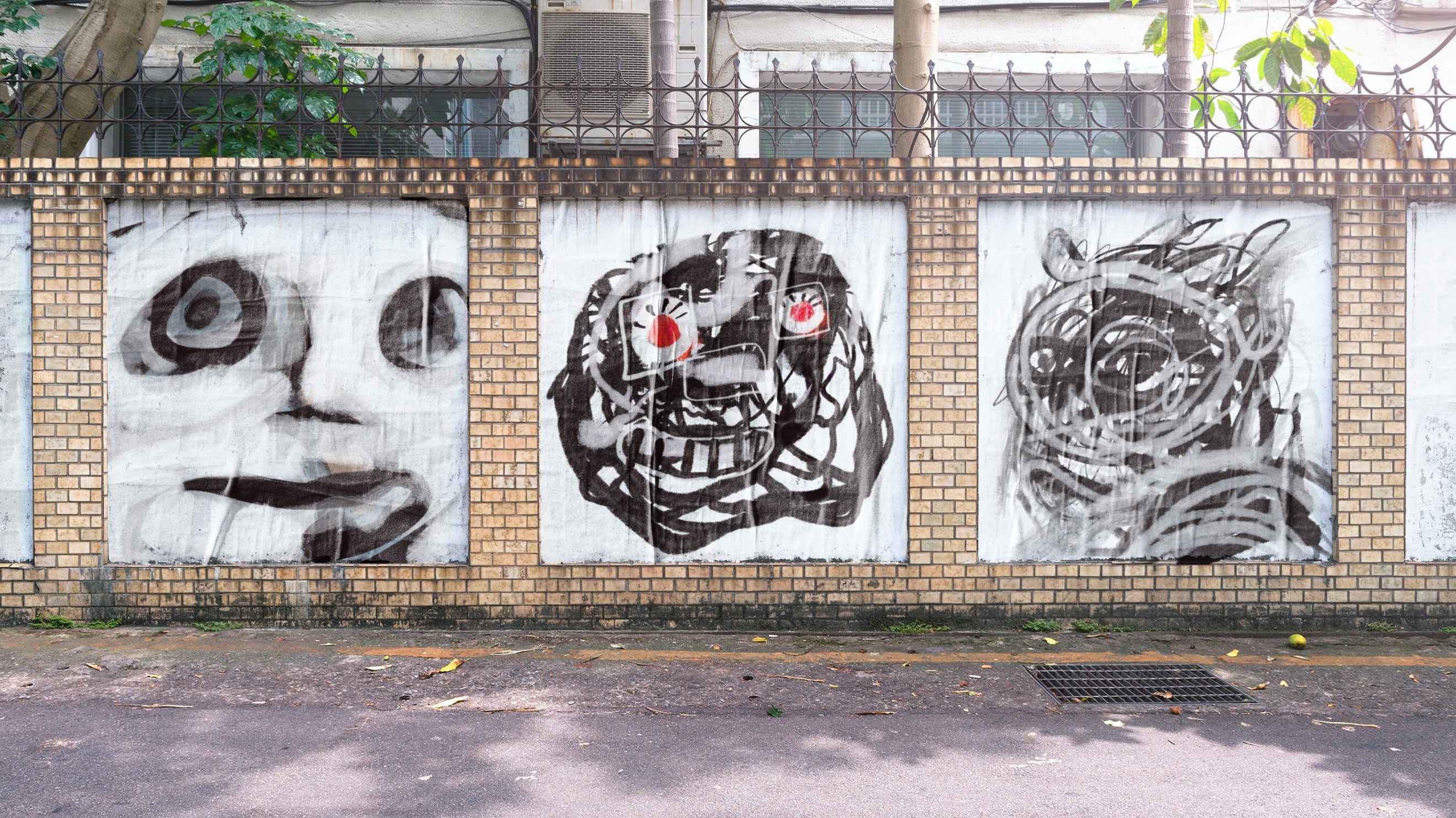 Noir Moderne posters in a street