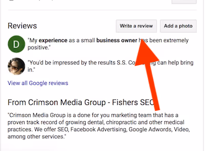 photo of the write a google review button