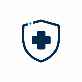 A healthcare icon of a plus sign within a shield 