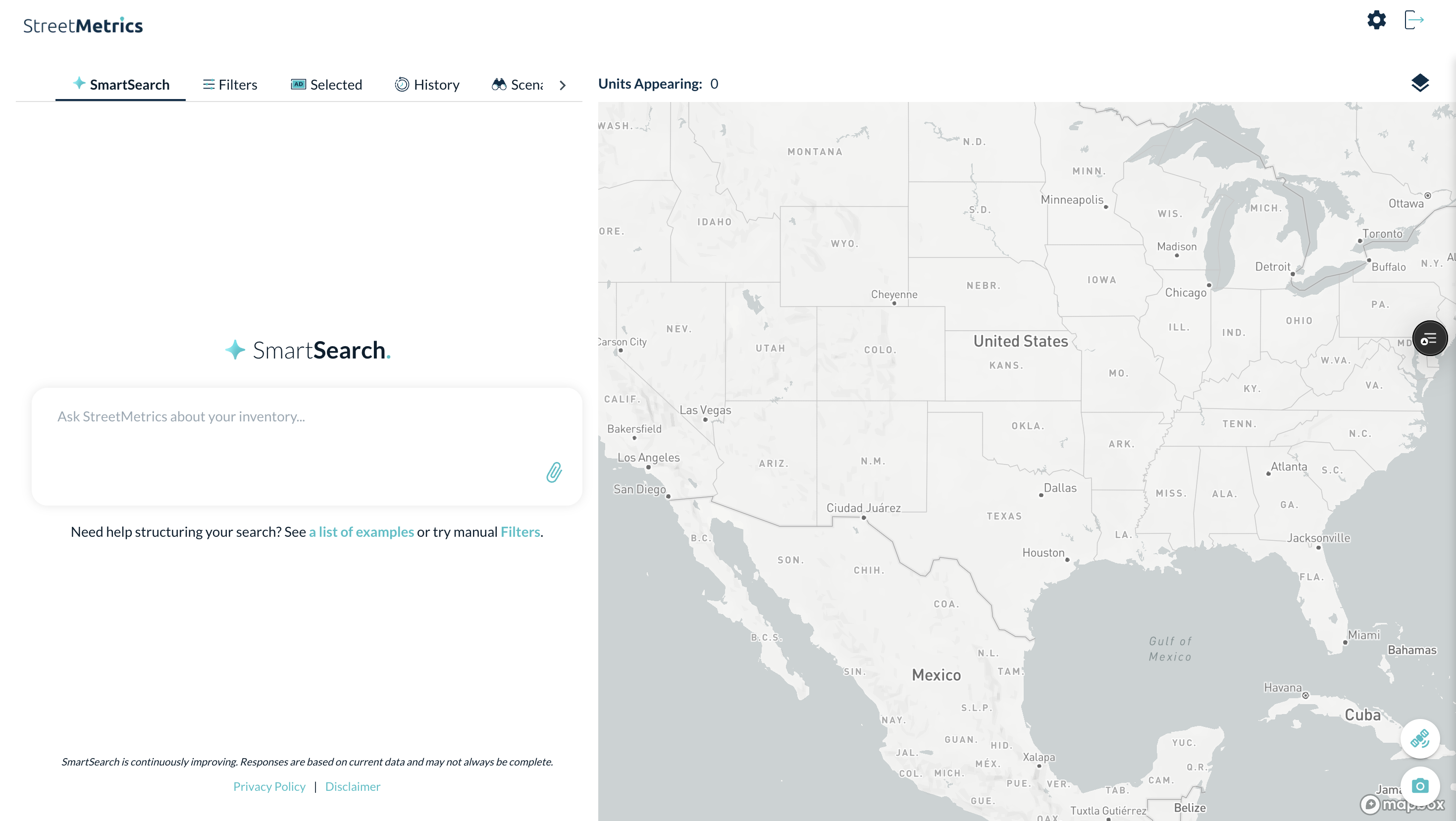 Homepage of StreetMetrics Intelligence tool