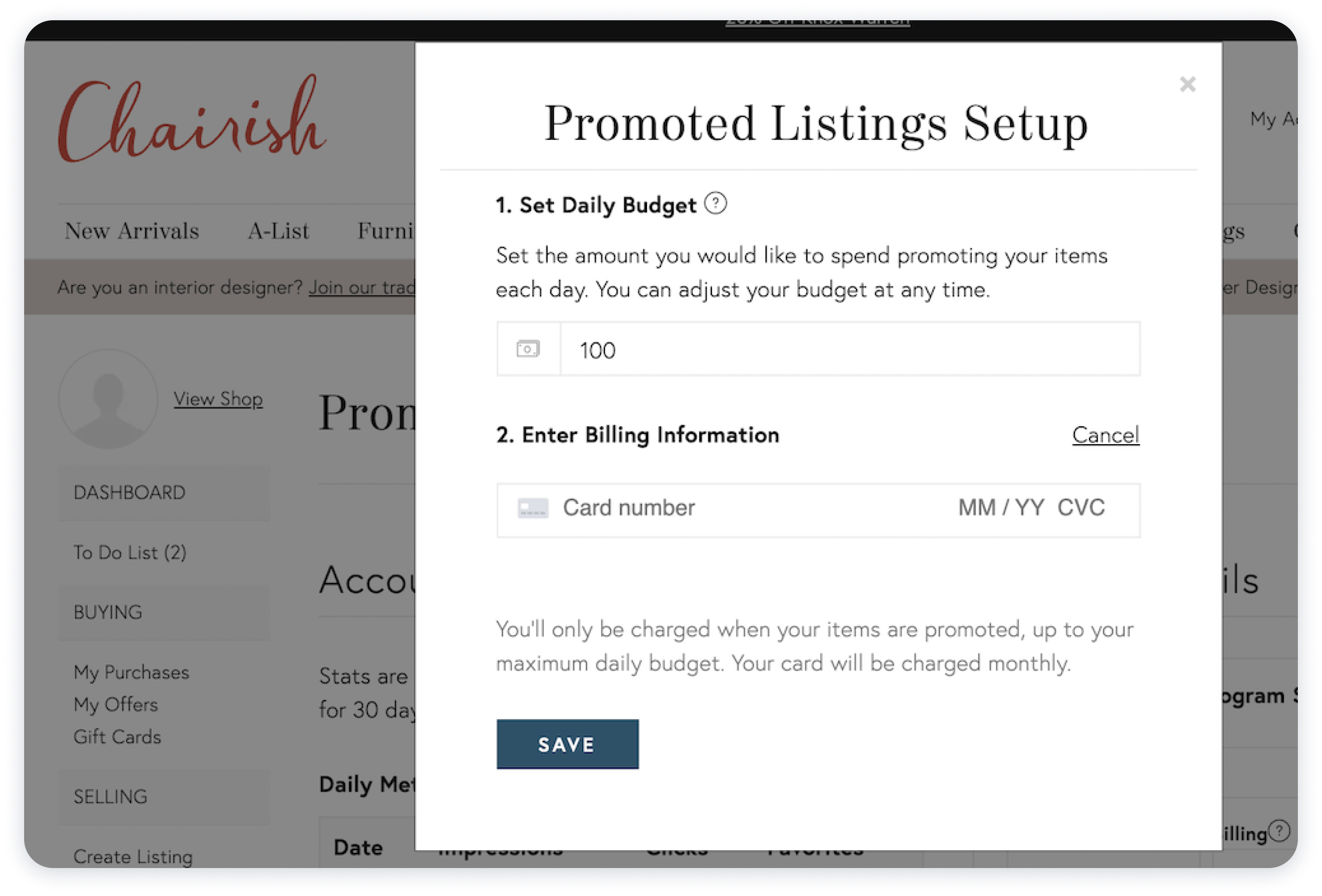 promoted listing setup