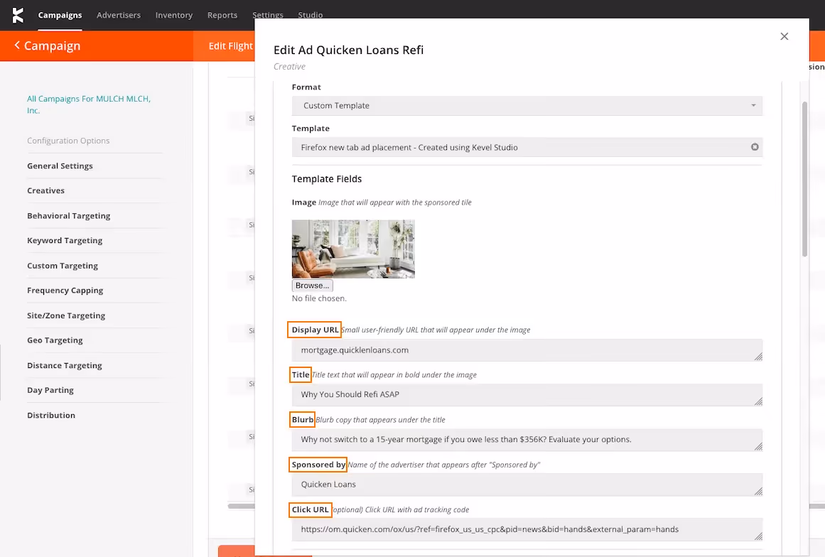 Kevel template builder