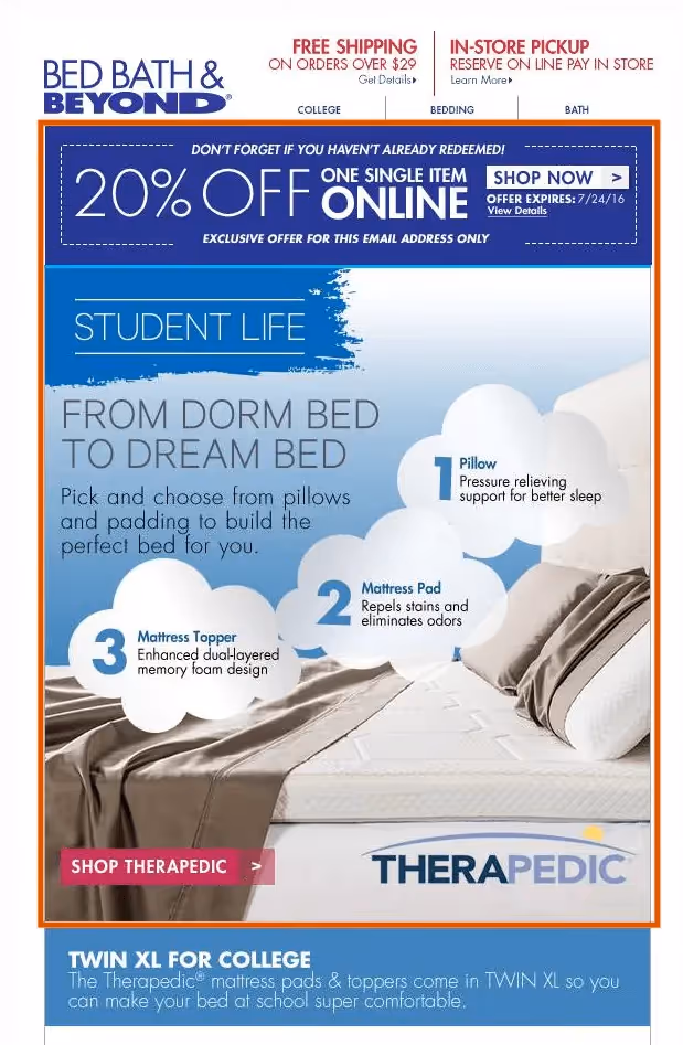 bed bath beyond email ads