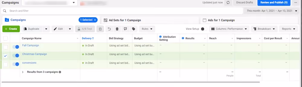 Facebook campaign set-up