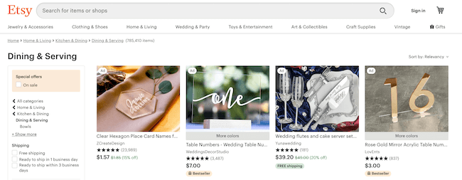 Etsy ad disclosure