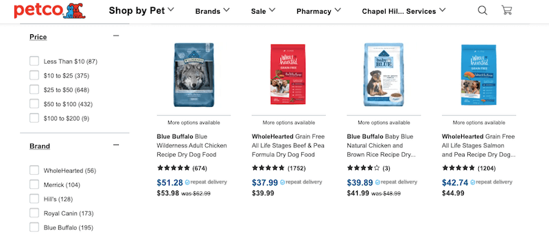 petco search results