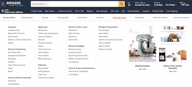 Amazon drop-down menu