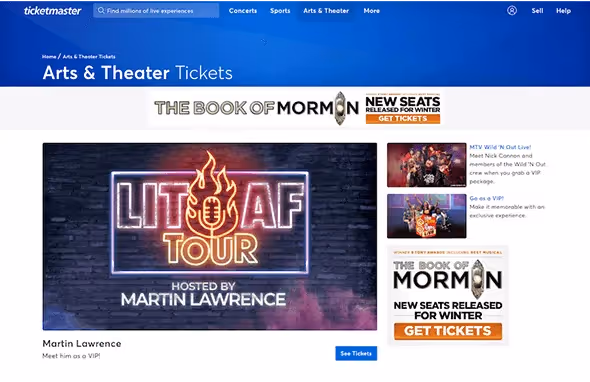 Ticketmaster arts and theater page