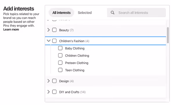 behavioral targeting options for pinterest
