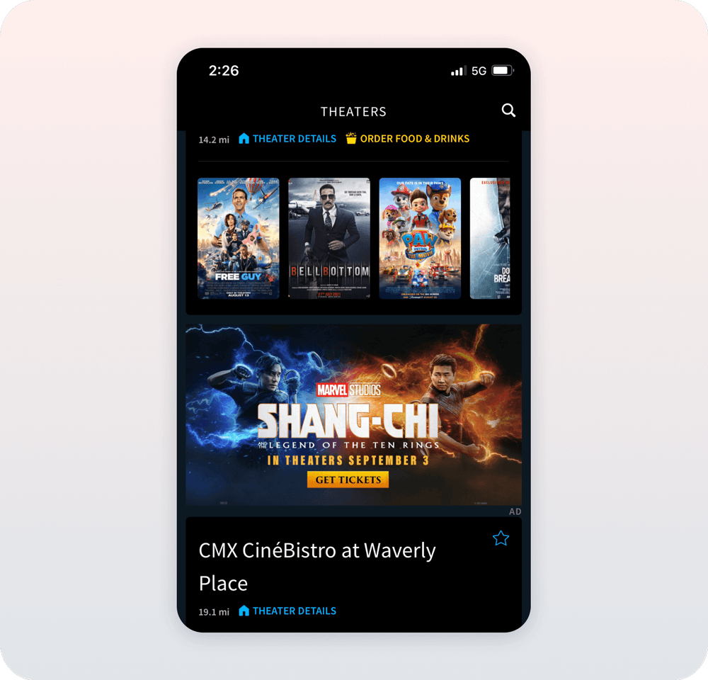 Atom tickets native ad