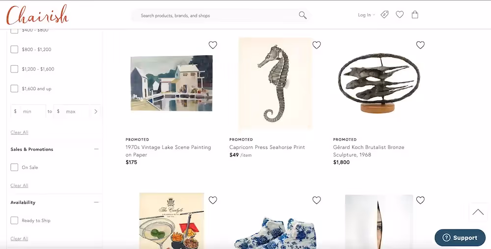 Example of a sponsored ad on he Chairish website