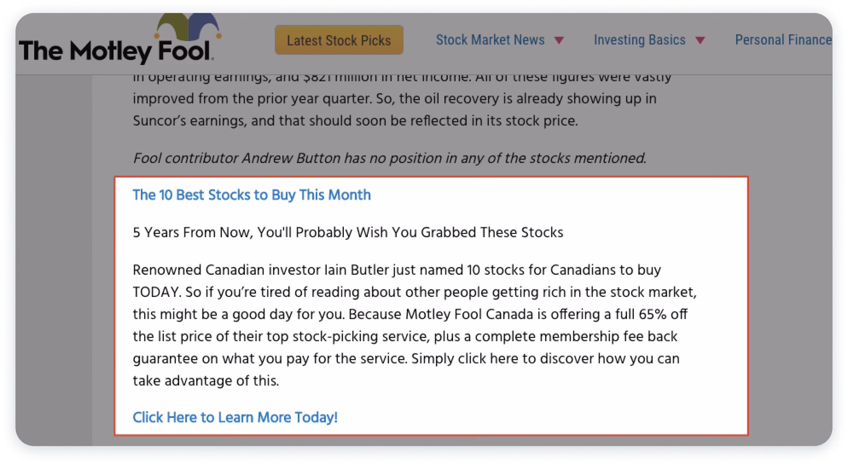 motley fool native ad