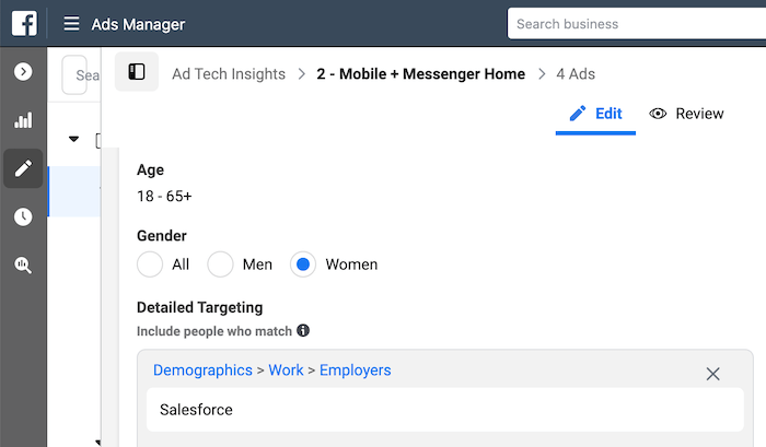 facebook employer targeting ad