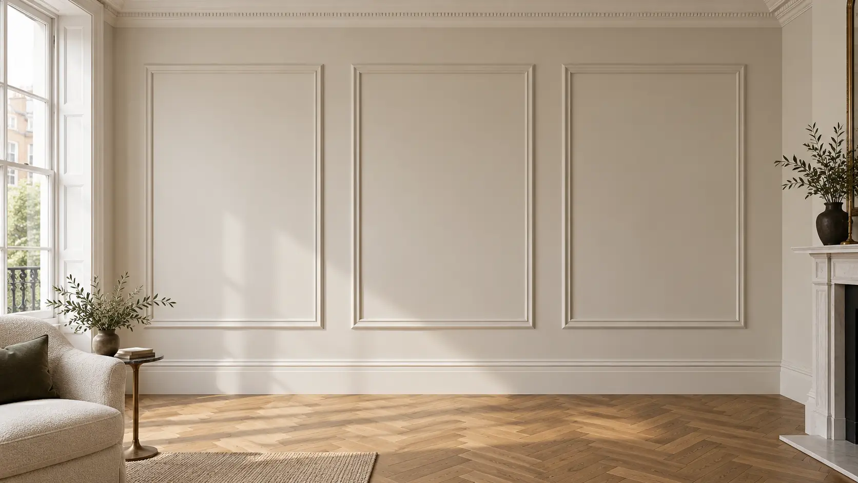 Slender picture-frame mouldings on a painted wall.