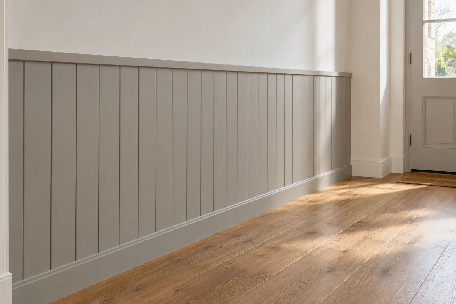 Vertical painted tongue-and-groove panelling with a top cap.