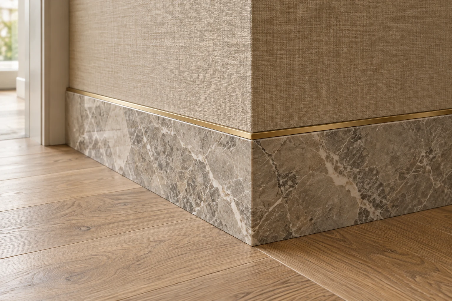 Stone skirting with a brass detail