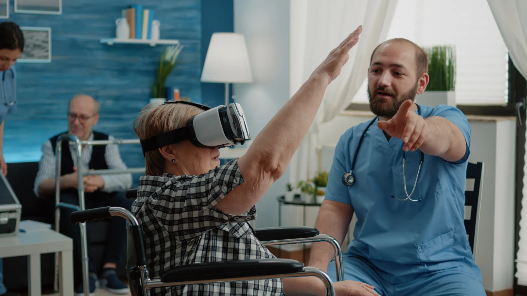 Person using VR in a clinical setting