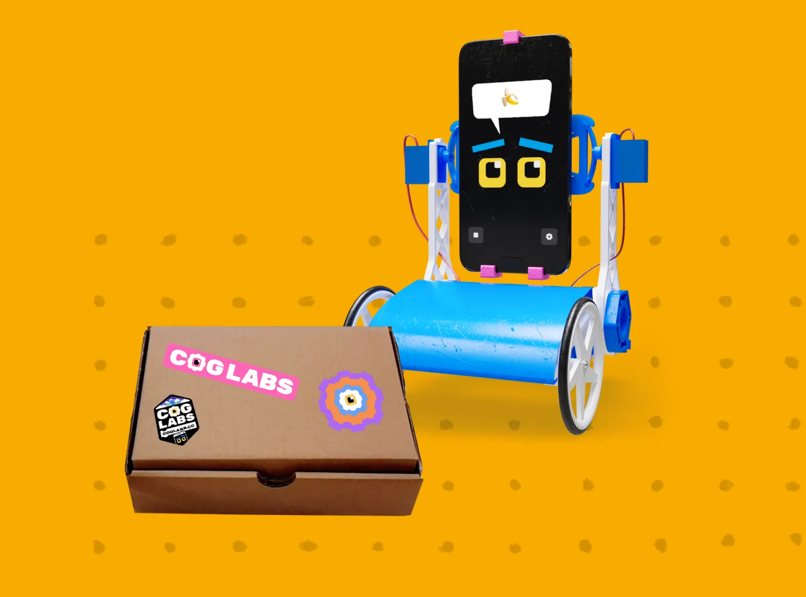 Illustration of CogLabs box and robot